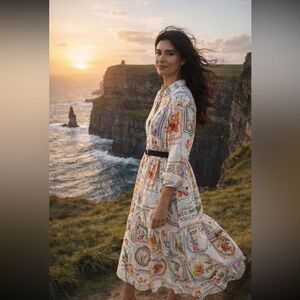 JOIE Linen NWT Colorful Graphic Maxi Dress size M.